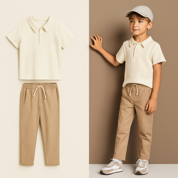 CREAM WAFFLE KNITTED TEXTURED BOYS POLO SHIRT