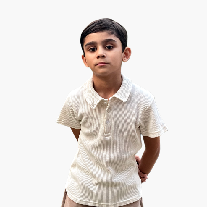 CREAM WAFFLE KNITTED TEXTURED BOYS POLO SHIRT