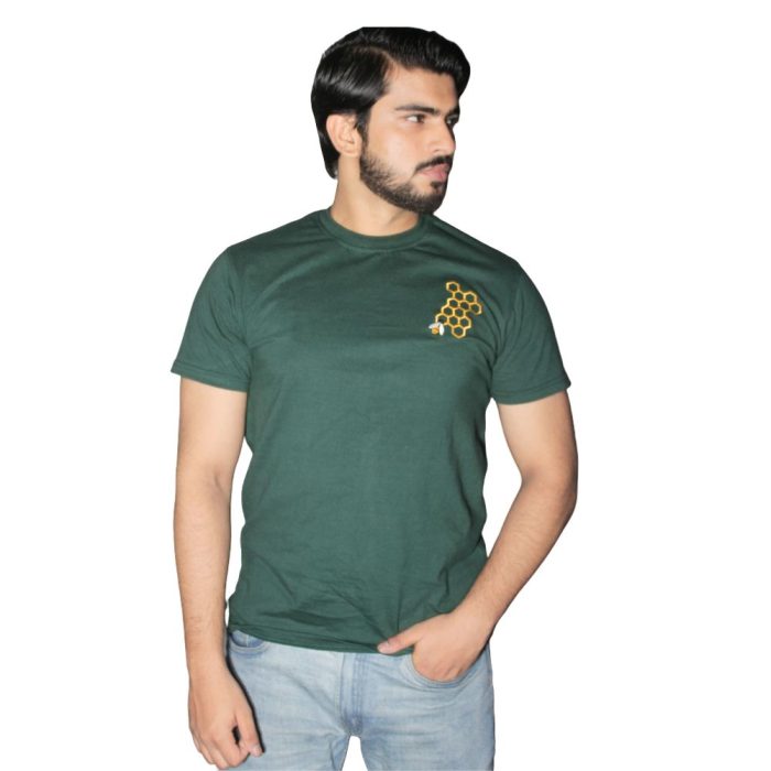 DARK GREEN REGULAR FIT EMBROIDERED T-SHIRT