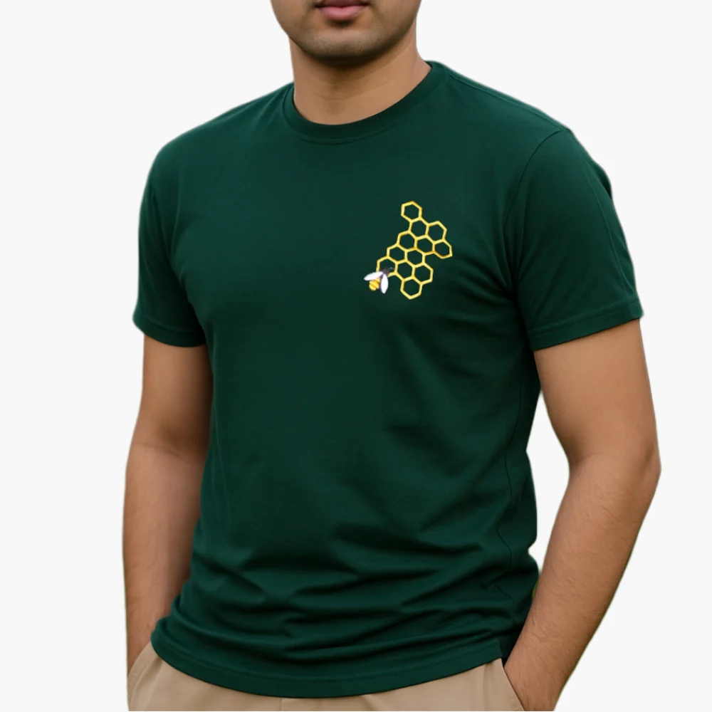 DARK GREEN REGULAR FIT EMBROIDERED T-SHIRT - Image 2