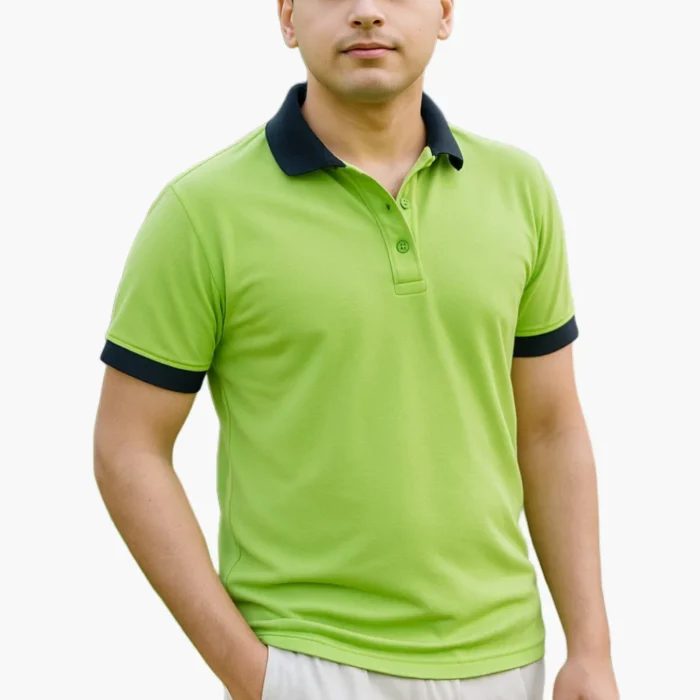 VIBRANT GREEN/NAVY CONTRAST POLO SHIRT