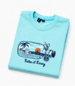 Cyan Beach-in-Bottle Graphic Sticker T-Shirt for Boys - Image 2