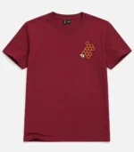 Maroon Honeybee & Honeycomb Embroidered T-Shirt for Boys - Image 2