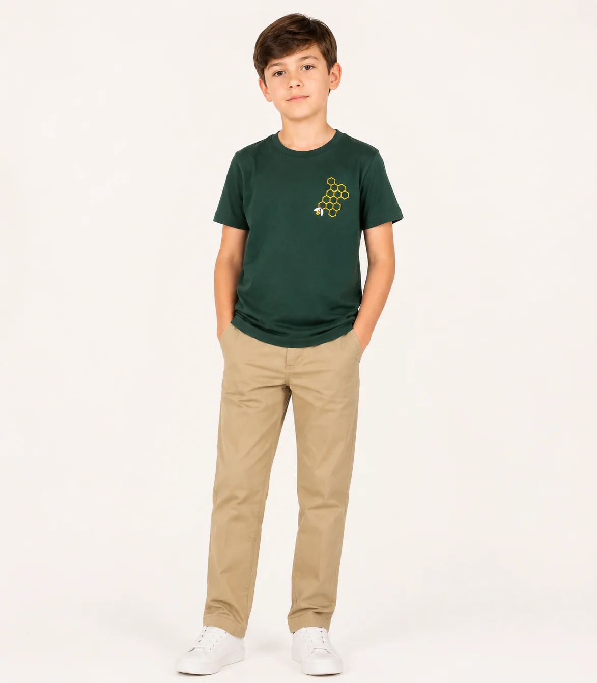 ORD-BOY-TEE-003-1 Dark Green Embroidered T-Shirt for Boys - Image 1