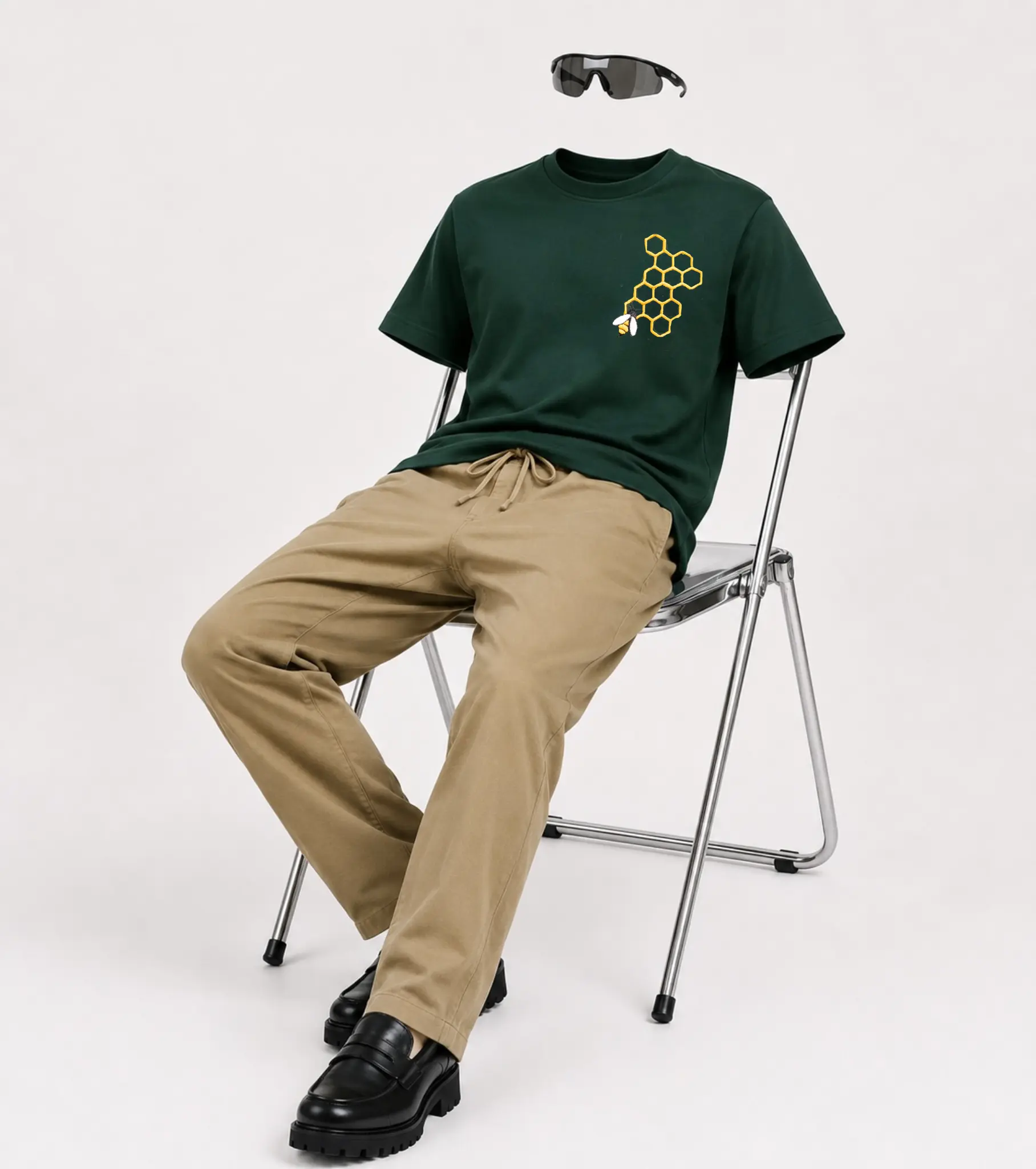 ORD-MNS-TEE-001-2 Dark Green Honeycomb & Honeybee Embroidered T-Shirt - Image 1