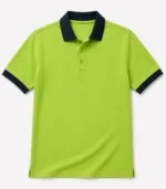 Green contrast collar polo shirt Pakistan with navy blue collar and cuffs
