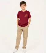 Honeycomb Embroidered T Shirt for Boys in Maroon