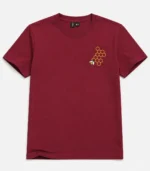 Honeycomb Embroidered T Shirt for Boys unfolded in maroon