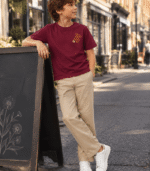 Maroon Honeybee & Honeycomb Embroidered T Shirt for Boys - Image 3