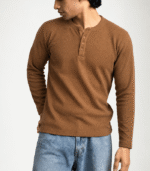 Brown Full Sleeves Waffle Henley - Image 3