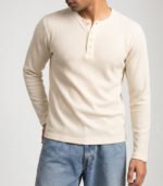 White Full Sleeves Waffle Henley - Image 3
