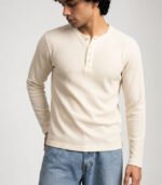 White Full Sleeves Waffle Henley